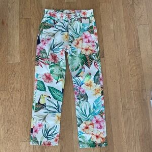Zara Tropical Floral Mom High Rise Jeans